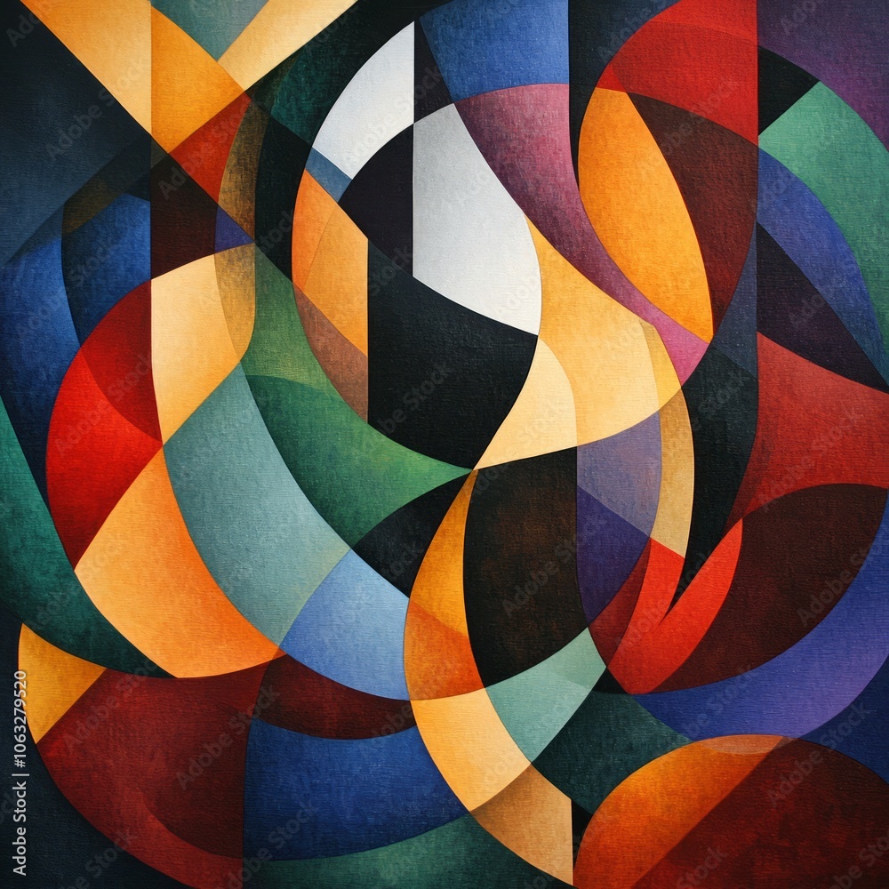 Fototapeta premium Abstract geometric composition with vibrant colors and dynamic shapes.