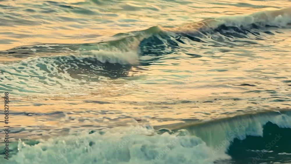 A close-up shot of an ocean wave breaking, the water is turquoise and the foam is white. A close-up shot of an ocean wave breaking, the water is turquoise and the foam is white.