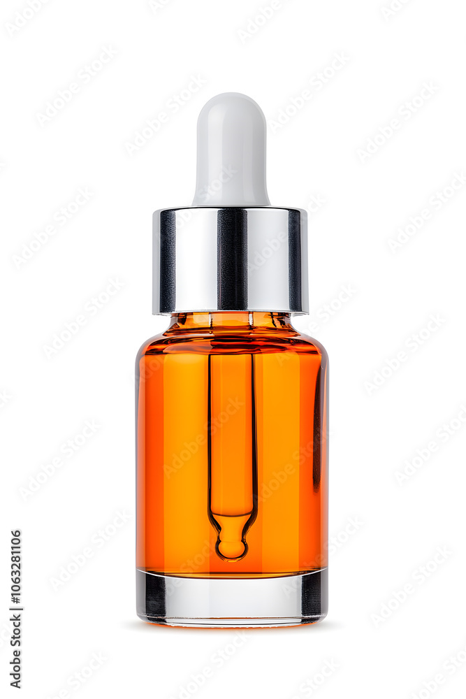 Naklejka premium Serum oil vitamin C pipette dropper bottle isolated on white background. Skin care beauty product