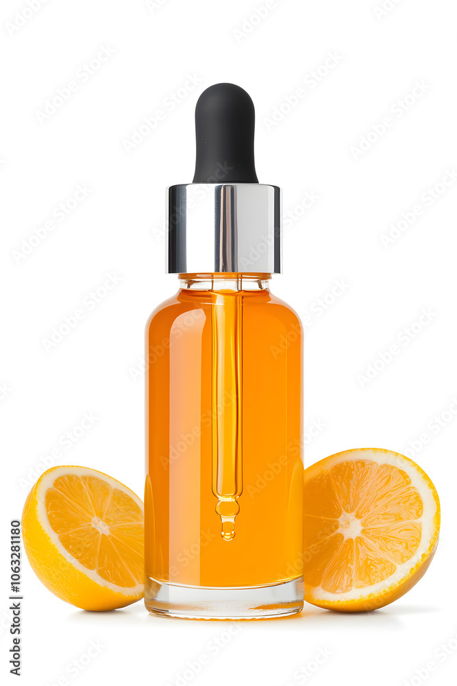 Serum oil vitamin C pipette dropper bottle isolated on white background. Skin care beauty product Serum oil vitamin C pipette dropper bottle isolated on white background. Skin care beauty product