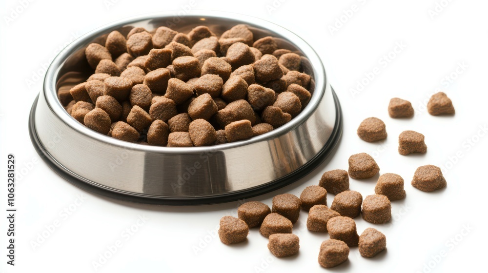 pet bowl and pet food in the white background pet bowl and pet food in the white background