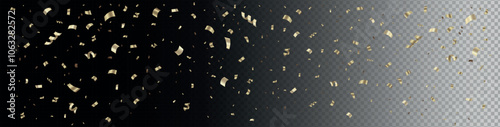 Golden confetti and tinsel falling banner. Festive background with shimmering decorations. Shiny golden paper cuts. For celebrations, holidays, birthdays, Black Friday, Cyber Monday, and promotions.