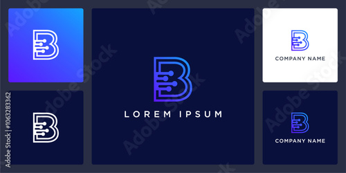 Letter B data technology logo and icon editable vector