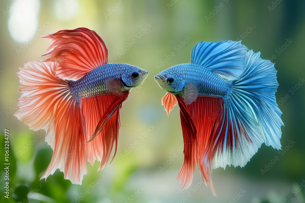 Two betta fish, siamese fighting fish (Halfmoon betta )isolated on black background Two betta fish, siamese fighting fish (Halfmoon betta )isolated on black background