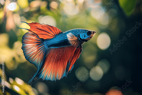 Multi color Siamese fighting fish(Rosetail)(half moon),fighting fish photo