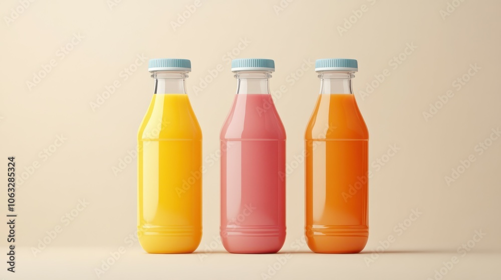 Set of 3 Juice Plastic Bottle Mockup Set of 3 Juice Plastic Bottle Mockup