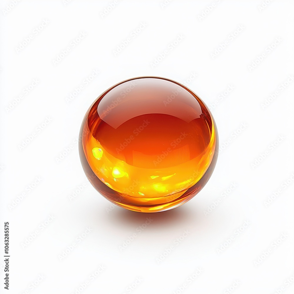 Amber glass sphere, reflections on a white isolated background Amber glass sphere, reflections on a white isolated background