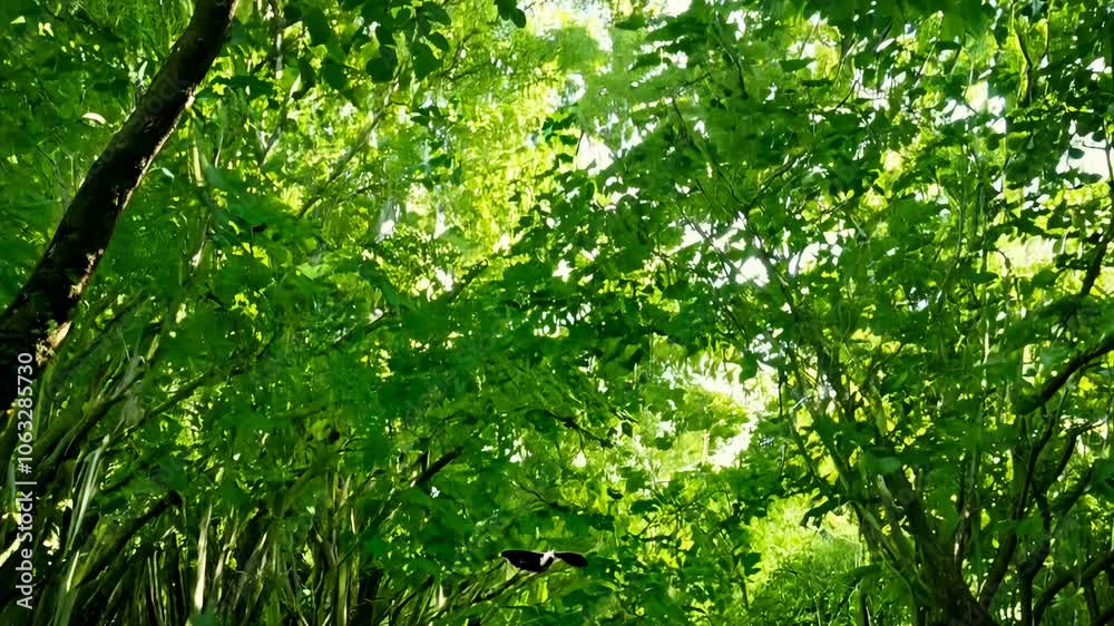 Lush green foliage creating a natural archway, sunlight filtering through the leaves. Lush green foliage creating a natural archway, sunlight filtering through the leaves.