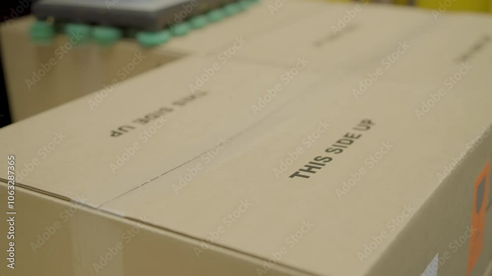 Cardboard boxes labeled 