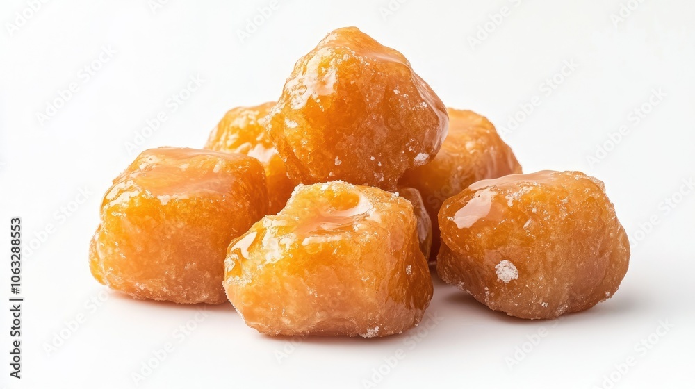 Sweet Caramel Candy Pieces on a White Background Sweet Caramel Candy Pieces on a White Background