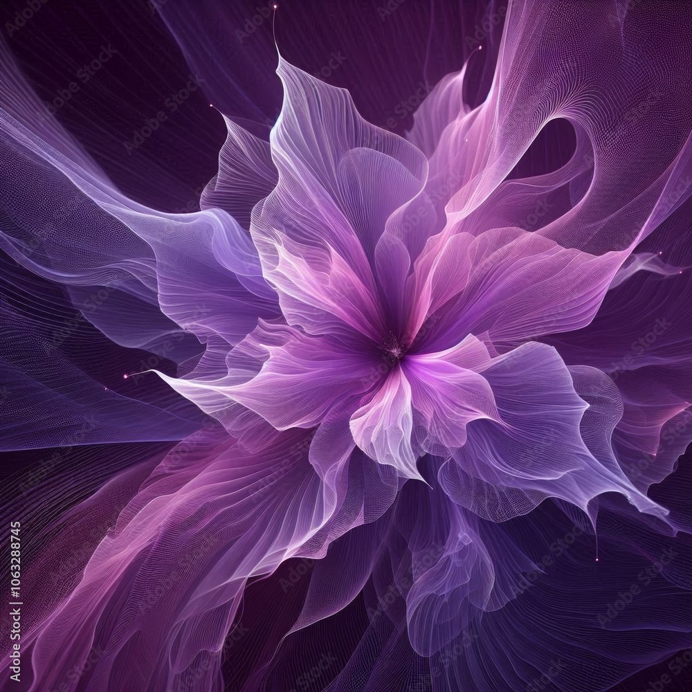 Obraz premium Luxury abstract background with violet flying blue purple cloth , flower shape. 3d illustration, 3d rendering.