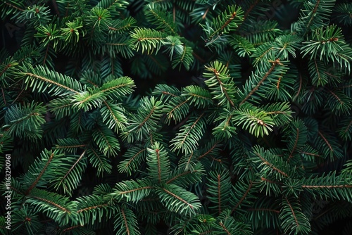 A detailed view of a pine tree's green needles and branches