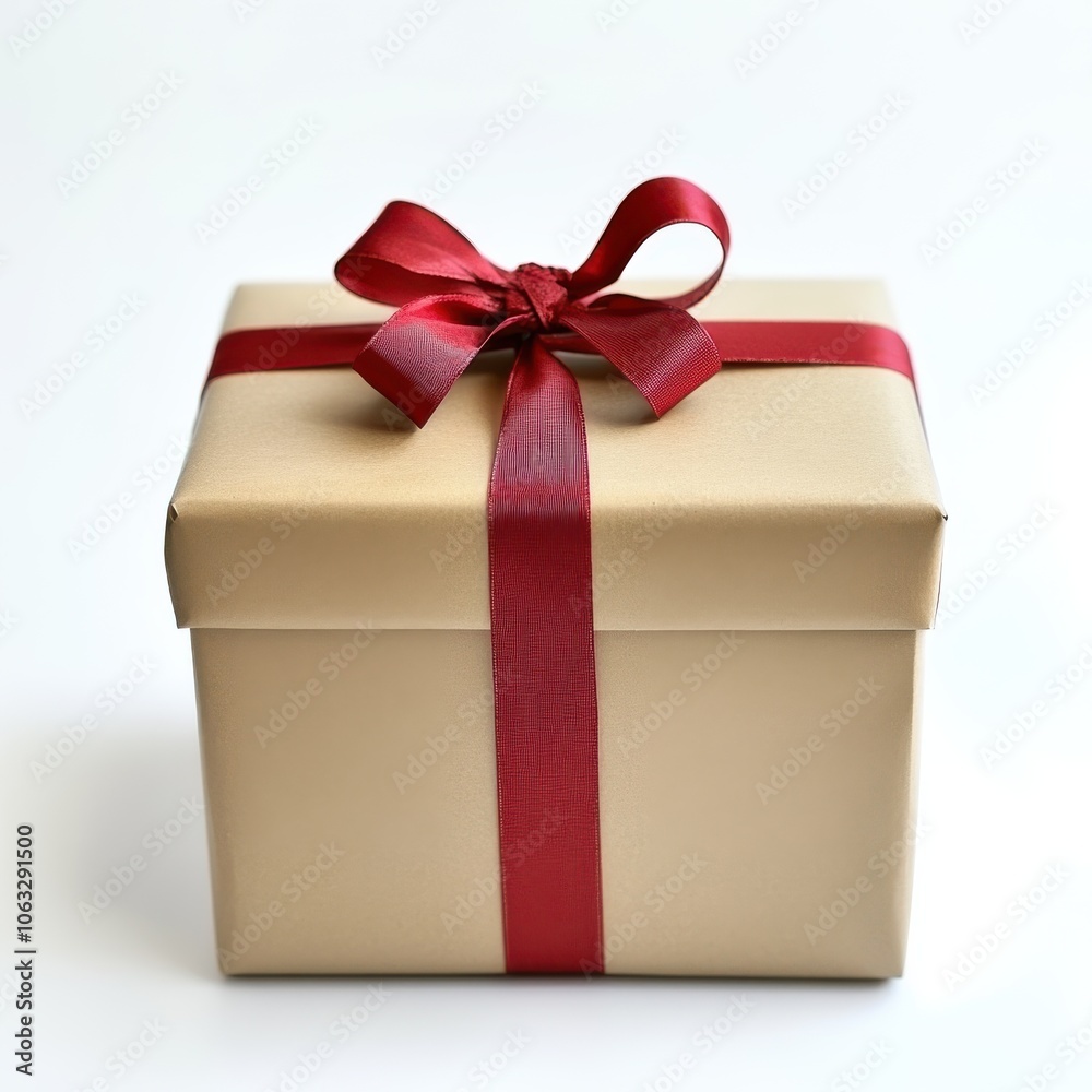 Fototapeta premium A beautifully wrapped gift box with a red ribbon and bow, perfect for any special occasion or celebration.