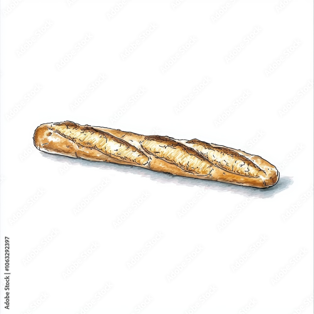 Freshly Baked Baguette on White Background White Background Freshly Baked Baguette on White Background White Background