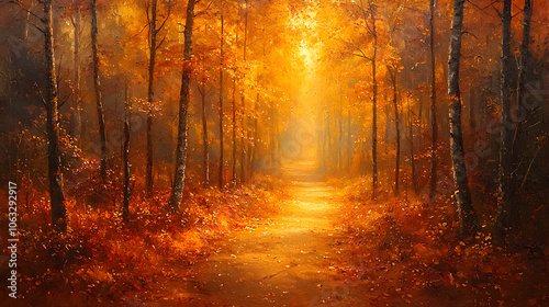 Autumn forest path with vibrant foliage