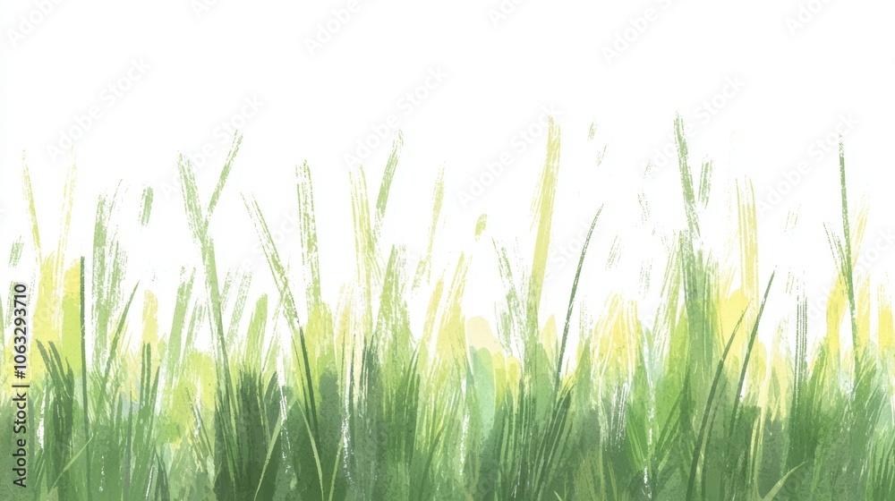Fototapeta premium Playful Cartoon Grass in Nature Landscape White Background