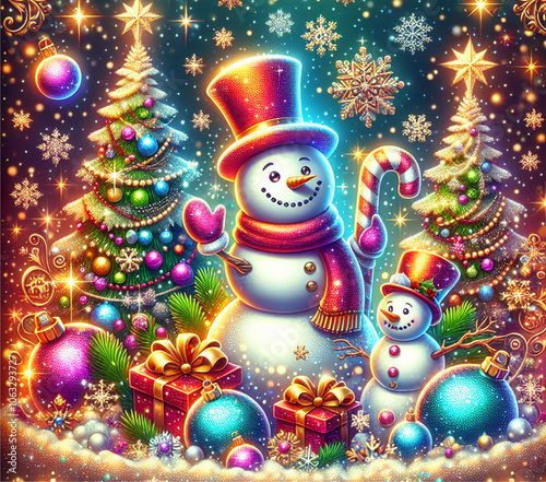 Cute snowmen illustration ideal for 20 oz tumbler wrap sublimation. Christmas illustration for postcards, banners, posters, packaging, paper, and web design.