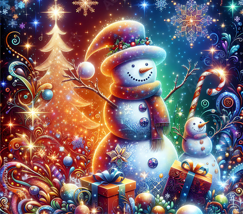 Cute snowmen illustration ideal for 20 oz tumbler wrap sublimation. Christmas illustration for postcards, banners, posters, packaging, paper, and web design.