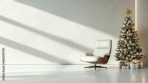 modern interior with a minimalist design and a christmas tree