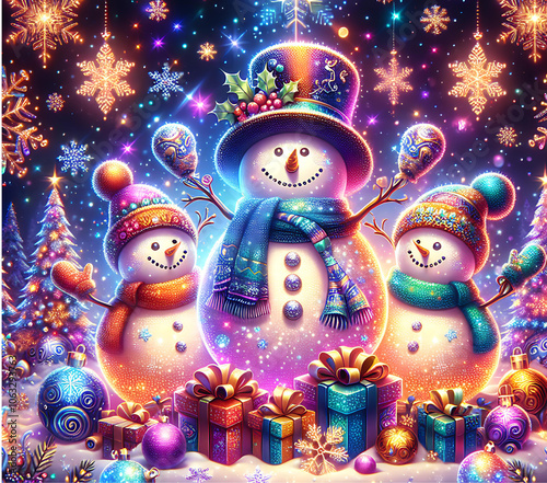 Cute snowmen illustration ideal for 20 oz tumbler wrap sublimation. Christmas illustration for postcards, banners, posters, packaging, paper, and web design.