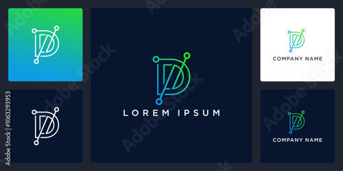 Outline letter D tech logo and icon editable vector