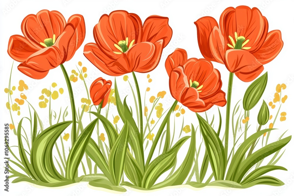 Obraz premium Vibrant Red Tulips in Bloom on White Background White Background