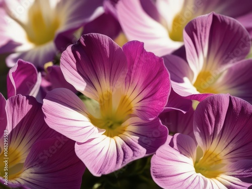 A vibrant array of purple flowers with yellow centers, showcasing delicate petals in full bloom against a natural backdrop.