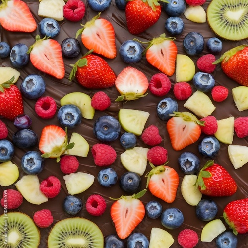 scrumptious and colorful chocolate bark filled with an array of vibrant and juicy fruits. The smooth photo