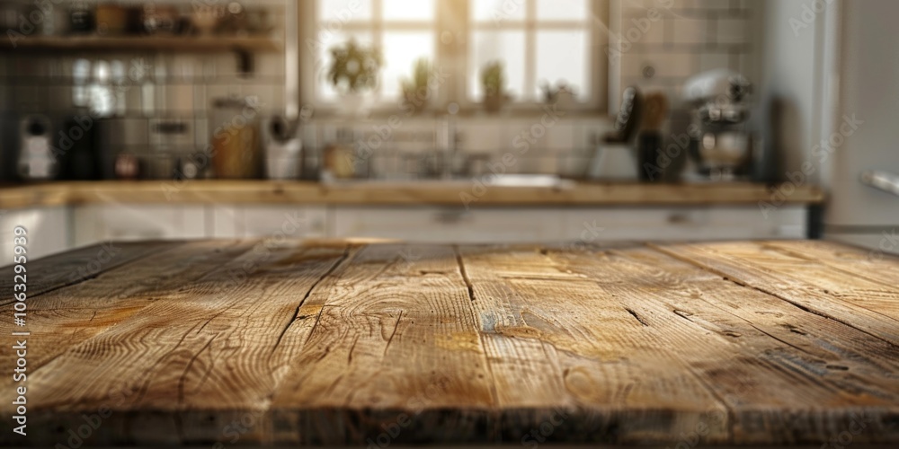 Kitchen with large wooden island for meal preparation. Kitchen with large wooden island for meal preparation.