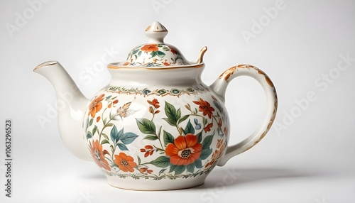 Clay teapot on white background potter craft ornament