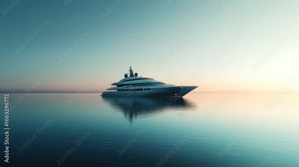 Super yacht cruising on horizon. Clear skies. Calm water. Super yacht cruising on horizon. Clear skies. Calm water.