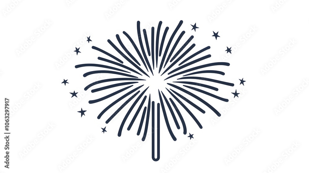 A Simple Line Drawing of Fireworks with Stars A Simple Line Drawing of Fireworks with Stars