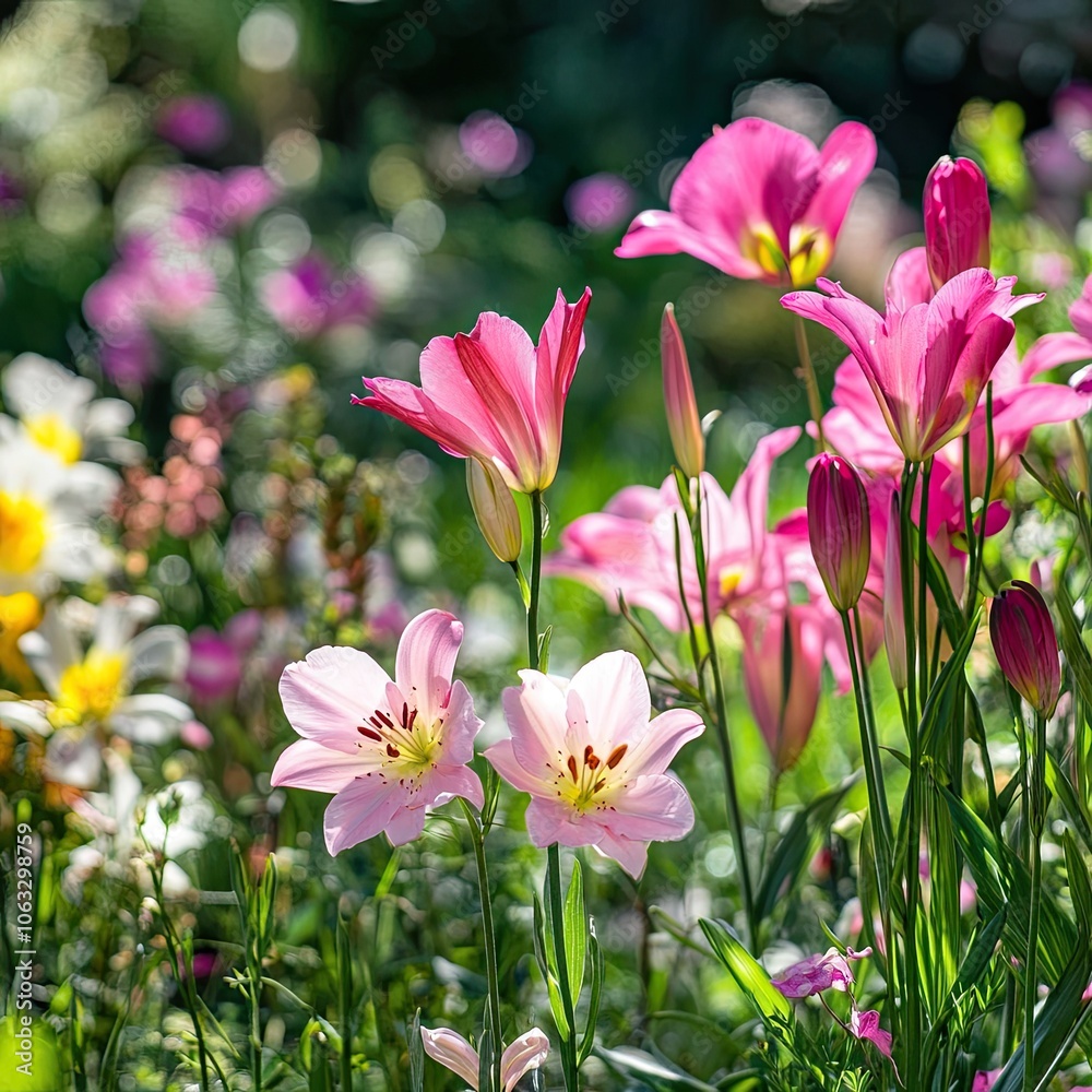 Obraz premium Spring blooming flowers in a vibrant garden
