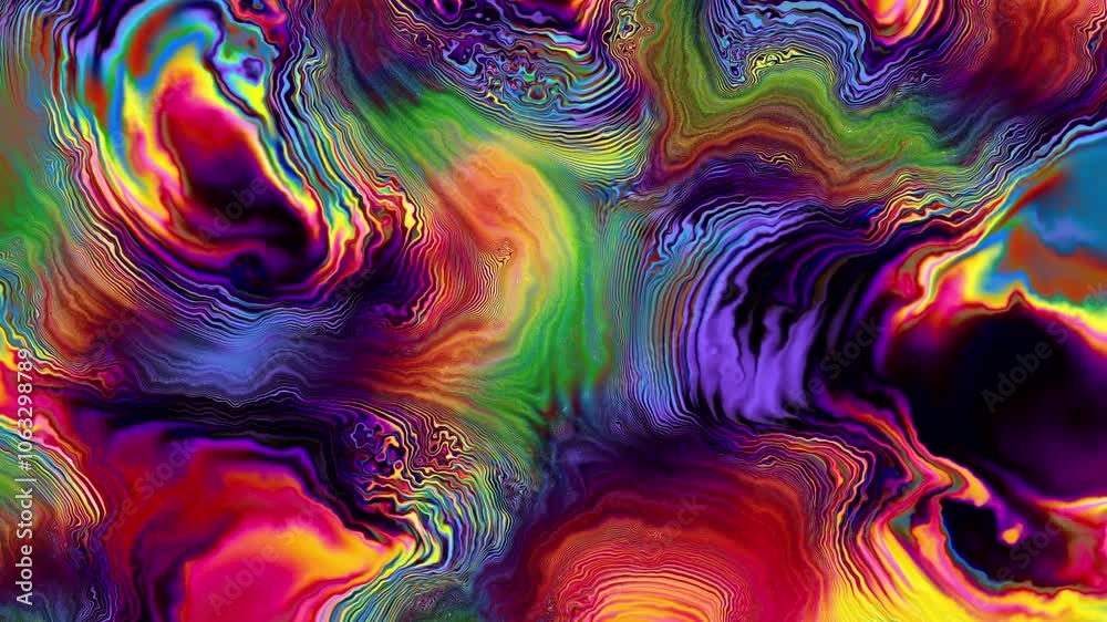 Surface of Liquid Soap with Changing Rainbow Colours. Macro.