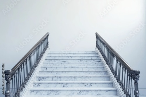 Elegant Marble Stairs with Metal Railing Design White Background