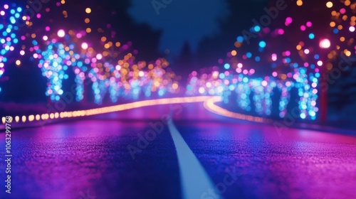 The road to the amusement park, beautiful lights.