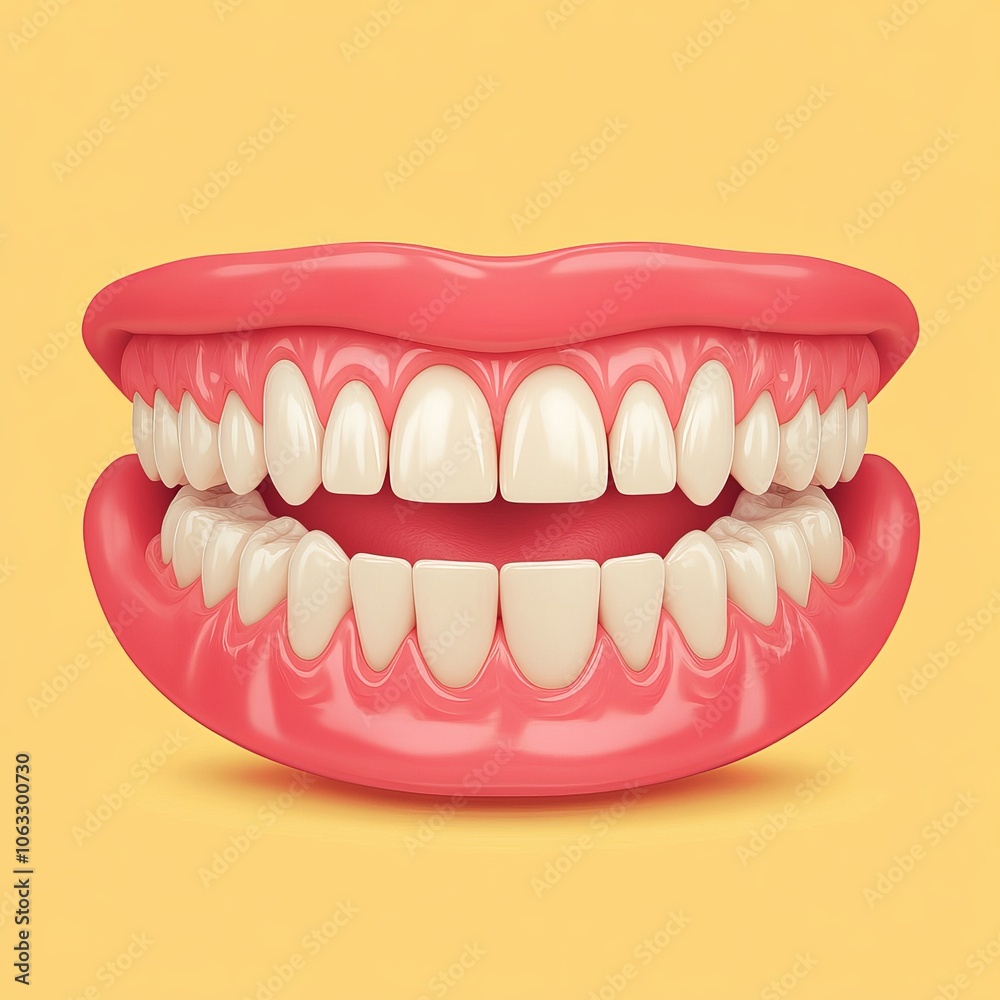 A stylized illustration of a smiling mouth with teeth on a bright background. A stylized illustration of a smiling mouth with teeth on a bright background.