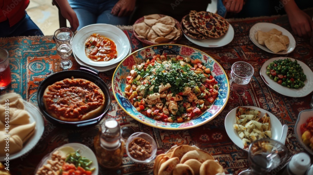 Traditional Uzbek festival meal with a variety of dishes Traditional Uzbek festival meal with a variety of dishes