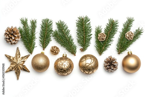 Group of Christmas ornaments on a white surface