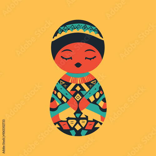 Cute African fertility doll symbol with bold geometric shapes and tribal design Vector
