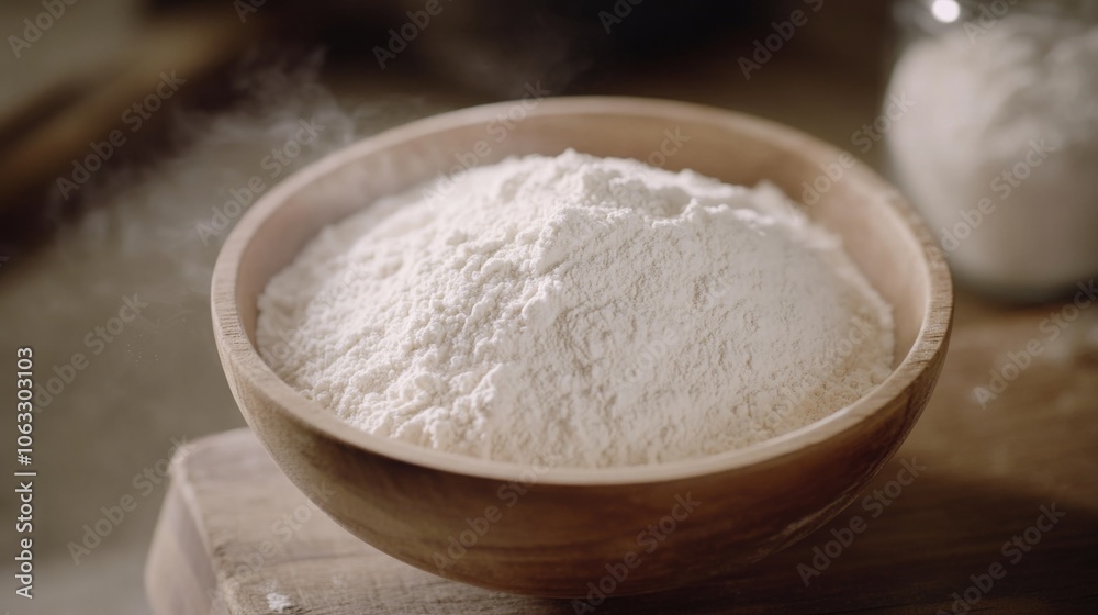 White flour, wheat or corn, close-up view. Food ingredient in natural setting. White flour, wheat or corn, close-up view. Food ingredient in natural setting.