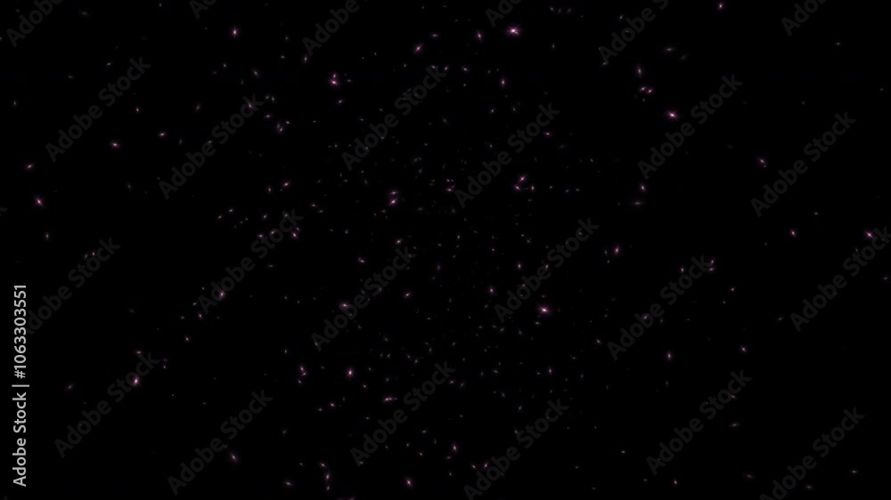 Abstract animation loop glow pink stars particles flow on black background. 4K 3D seamless looping pink stars particles dust fly in the air. 