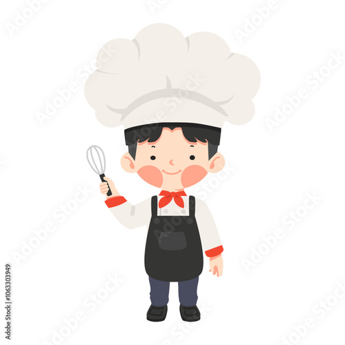 boy with whisk pretending to be chef