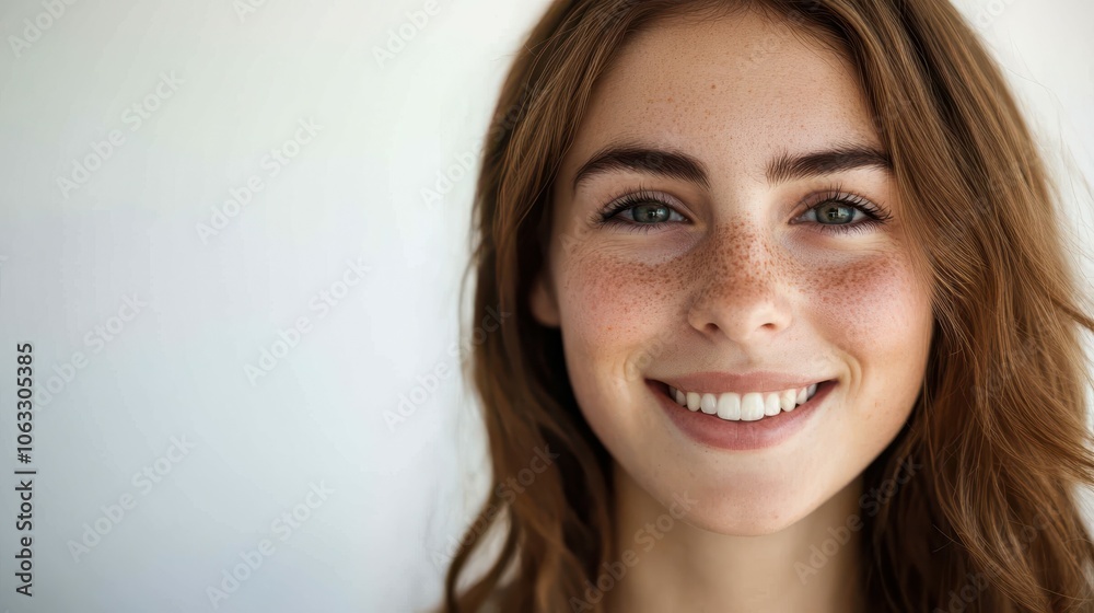 Young woman with diastema smiling on light background, Young woman with diastema smiling on light background,