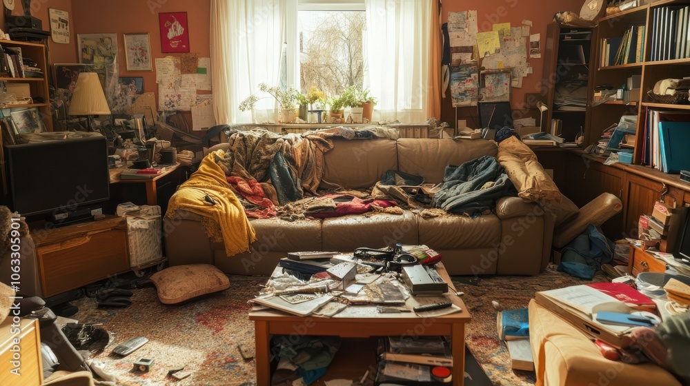 View on messy living room interior after robbery View on messy living room interior after robbery