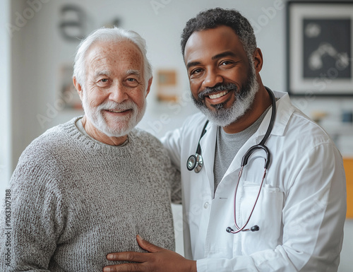 Ejercicio fisico y salud. Medico o fisioterapeuta realizando ejercicios con hombre anciano en la consulta de la clinica.Fisioterapia y rehabilitación para personas mayores.