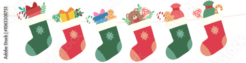 クリスマスプレゼントの入った靴下のベクターイラスト