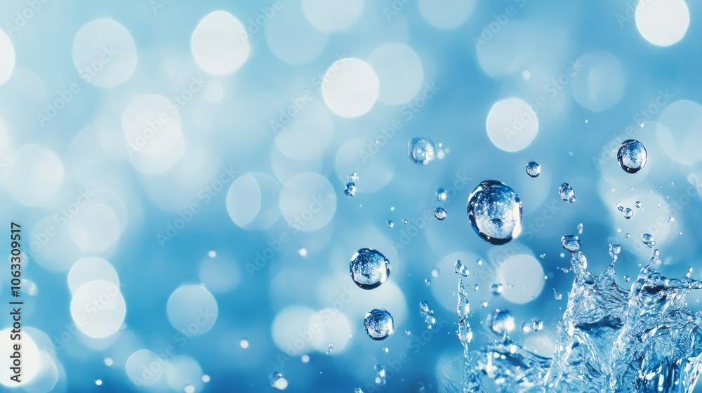 Water droplets on a blue background.Covered with moving water droplets. air bubbles in water and water droplets slightly blurred naturally,Water drop impact Water droplets on a blue background.Covered with moving water droplets. air bubbles in water and water droplets slightly blurred naturally,Water drop impact