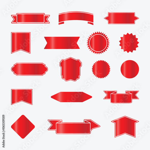 Blank Red banner, ribbons sticker set vector minimalist
