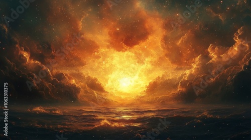 Wallpaper Mural A beautiful, orange and yellow sky with a large sun in the middle Torontodigital.ca